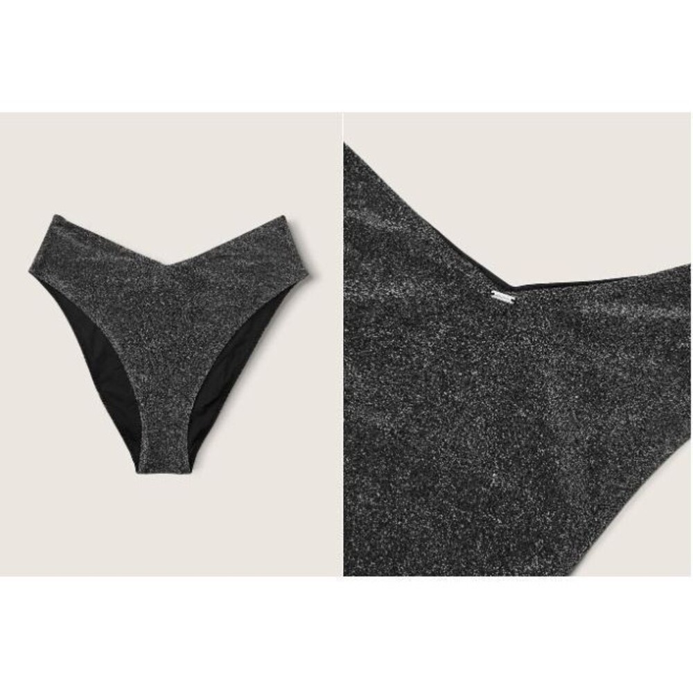Victoria’s Secret Shimmer High‑Waist Cheeky Bikini Bottom Black Large